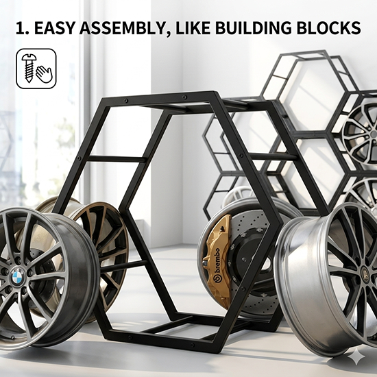hexagon car rim display rack (sku 12012)