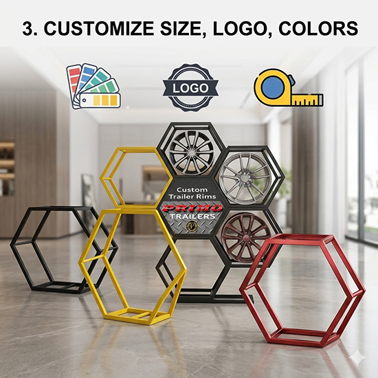 hexagon car rim display rack (sku 12012)