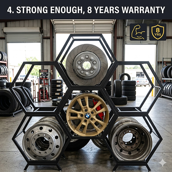 hexagon car rim display rack (sku 12012)