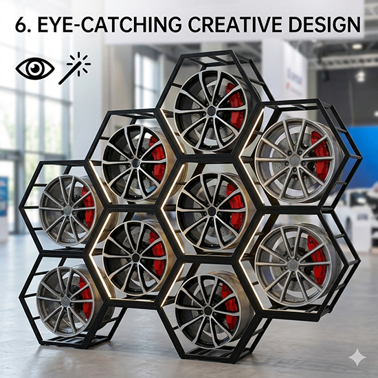 hexagon car rim display rack (sku 12012)